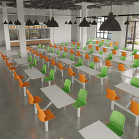 Ensemble table et chaises de cantine scolaire intégrées 4 places, mobilier de cafétéria avec sièges fixes