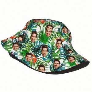 Custom Hawaiian Tropical <b>Leaves</b> Bucket Hat Men Women White Background Cartoon Fisherman Cap Personalized Printed Face Fishing - Product Image 5
