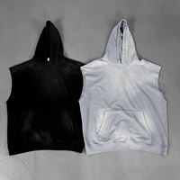 Sweat à capuche sans manches en coton 100% lavé à la vapeur Yukaihe 380gsm, style vintage, délavé, pour homme