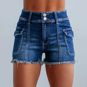 Wholesale New <b>Women</b> Casual High Waist Canvas Denim Shorts Skinny Tassel <b>Stretchy</b> Breathable Sexy Side Pockets with Hot Pattern - Product Image 5