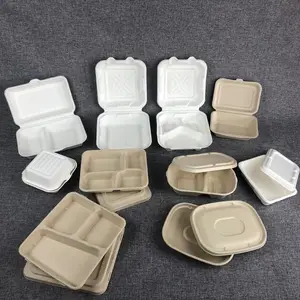 A48 Promotie 15% Korting Ecofriendly Bamboe Papier Pulp Voedsel Container Takeaway Lunch Opslag Sandwich Doos Product Wegwerp