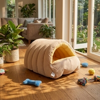 Nouvelle Niche d'Hiver pour Chat, Maison Fermée pour Animaux, Motif à Carreaux, Matière Polyester, Coussin Amovible et Lavable, Utilisation Intérieure, Maintient au Chaud Toute l'Hiver