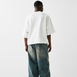 T-shirts blancs vierges épais et amples à épaules tombantes, style streetwear, grande taille, personnalisables pour hommes – Vente en gros - Product Image 3