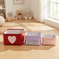 Ensemble de 3 paniers de rangement pour jouets écologiques et mignons en polyester matelassé avec poignées, imprimé cœur, pour chambre d'enfant, chambre à coucher, placard