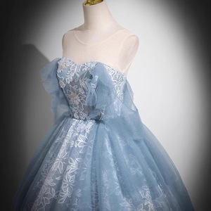 Haze Blue Embroidered Organza Ball Gown Sweetheart Neckline Empire Waist Formal Dress For Prom Princess Style Tutu Skirt - Product Image 2