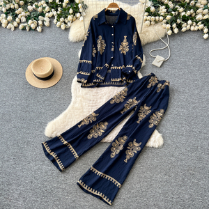 Conjunto de 2 piezas vintage de otoño para mujer, top con cuello polo y traje estampado, ropa al por mayor - Product Image 4