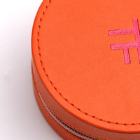 Boîte à bijoux portable pour voyage quotidien, personnalisable avec logo, style ouvert, en PU écologique, orange, étui tendance avec fermeture pour bracelet et pendentif