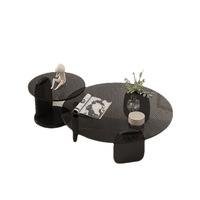Ensemble de tables basses modernes rondes en verre trempé avec base en bois, table centrale et table d'appoint pour salon