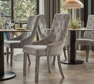 <span class=keywords><strong>Chaise</strong></span> de salle à manger moderne en velours <span class=keywords><strong>gris</strong></span> bleu et blanc avec dossier capitonné pour la maison, le bureau, le restaurant, l'hôtel, confortable, avec <span class=keywords><strong>anneau</strong></span> de porte en forme de lion - Product Image 4