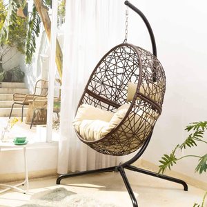 Foldable Wicker Rattan Hanging Egg Chair With Stand Swing Chair With Cushion <b>Pillow</b> for Indoor Outdoor - Product Image 1