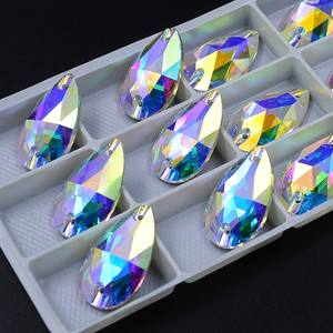 หินไรน์สโตนสำหรับแก้วเย็บติดด้านหลังแบบเรียบคุณภาพสูงจากจีน17X28mm 60ชิ้นบรรจุไข่มุกฉีกขาดคริสตัลเย็บติด - Product Image 2