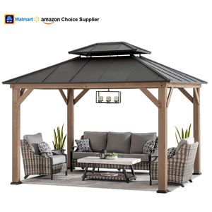 <span class=keywords><strong>Sunjoy</strong></span> 10x12 ft. Ahşap çardak, açık veranda çelik Hardtop <span class=keywords><strong>Gazebo</strong></span>, sedir çerçeveli 2 katmanlı Metal çatı ile ahşap çardak - Product Image 1