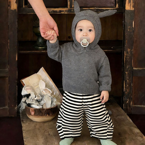 <span class=keywords><strong>Pull</strong></span> tricoté ample à capuche longues oreilles pour bébés, teint en pièce, collection Printemps 2026, pour garçons et filles, style mignon et tendance - Product Image 4
