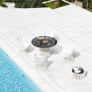 Suministro de fábrica, combinación de mesa y silla tejida de ratán para exteriores nórdica, villa, jardín, jardín, <span class=keywords><strong>terraza</strong></span> junto a la piscina, muebles de ocio - Product Image 3