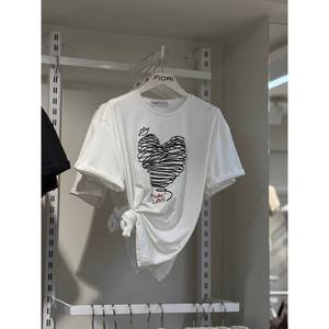T-shirt à imprimé cœur Fiori pour femme, 100% coton jersey, manches régulières, respirant, blanc - Product Image 1