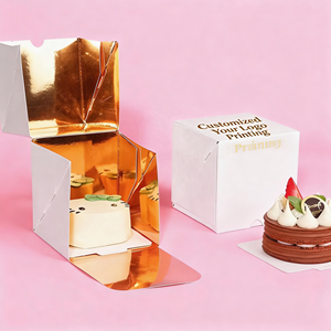 Caja <span class=keywords><strong>de</strong></span> papel dorado para pastel <span class=keywords><strong>de</strong></span> regalo <span class=keywords><strong>de</strong></span> lujo, estampado <span class=keywords><strong>de</strong></span> papel <span class=keywords><strong>de</strong></span> aluminio personalizado impreso, tablero <span class=keywords><strong>de</strong></span> papel <span class=keywords><strong>de</strong></span> 10x10x10cm para pastel <span class=keywords><strong>de</strong></span> boda, panadería, Hotel y banquete - Product Image 1