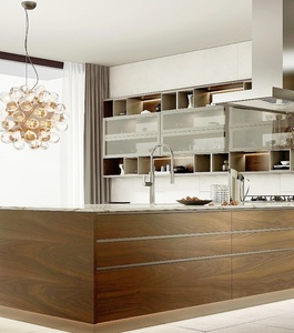 Ensemble d'armoires de cuisine modernes sur mesure avec îlot, service de conception 3D en 12H, armoires de cuisine en grain de noyer pour projets - Product Image 2