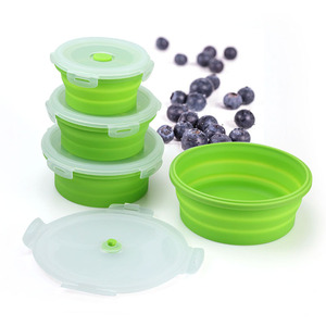 Foldable Silicone Food Storage <b>Container</b> Round With Clip On Lid For Travel And <b>Refrigerator</b> Use - Product Image 1