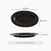Assiette en céramique Cloud Mist de 12/14 pouces, plat de service ovale pour le poisson, les desserts, le petit-déjeuner et l'utilisation en restaurant