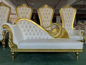 Fabrikpreis Komfortabler Antiker Luxus-Thron Hochzeitssofa für Braut und Bräutigam Weißer Thron-Sessel - Product Image 4