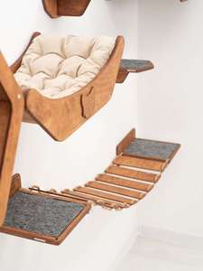 Système d'escalade mural modulaire pour chats avec hamac rembourré en <span class=keywords><strong>bois</strong></span> et sisal, marches rembourrées pour que les chats d'intérieur se repose, s'escaladent et s'explorent - Product Image 4