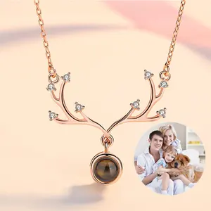 925 sterling silver a deer road has you projection necklace jewelry 100 languages I love you titanium steel