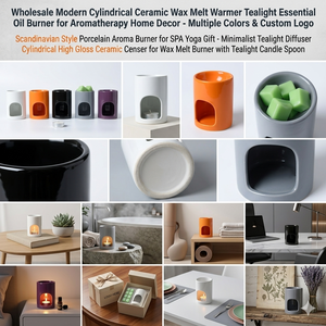 Bruciatore di Oli Essenziali in Ceramica Minimalista Moderno, Diffusore di Fragranze Cilindrico, Scaldacera in Porcellana per Aromaterapia e Arredamento Casa - Product Image 6