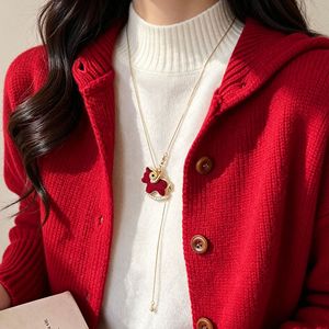 Red Velvet Pony <b>Necklace</b> For Women Zinc Alloy Animal Shape Daily Wear Gift Jewelry - Product Image 3