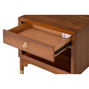 Mid Century Modern Nightstand <b>Walnut</b> Finish <b>Drawer</b> Storage Bedroom Furniture Gold Capped Legs - Product Image 5