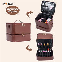 KONCAI Trousse de maquillage en cuir PU à double couche, organiseur cosmétique professionnel pour pinceaux de maquillage, vernis à ongles