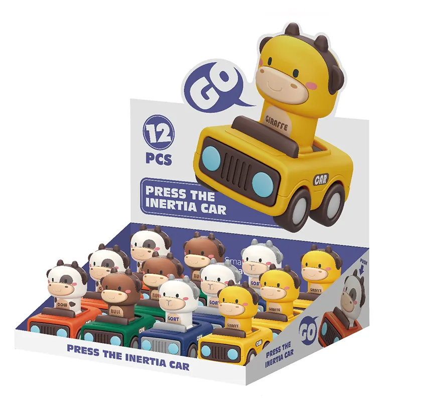 Sıcak satış sevimli hayvan basın araba oyuncak seti 12 adet ekran kutusu en iyi hediye inek basın yarış araba sürtünme oyuncak araç çocuklar için