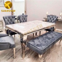 Meubles d'usine à prix abordable, ensemble de table à manger 6 places, prix avantageux, table à manger de luxe simple de bonne qualité avec chaises beiges