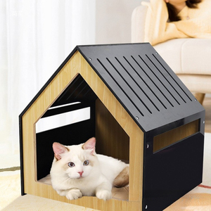 בית חתולים מודרני מינימליסטי מעץ, עיצוב יצירתי עם דלת זכוכית וגימור עץ מודפס - Product Image 4