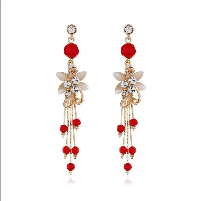 Grosir 925 Anting-Anting Menjuntai Manik-manik Asli Tassel Pernyataan Berlian Imitasi Bling Bunga Jarum Perak Perhiasan untuk Wanita