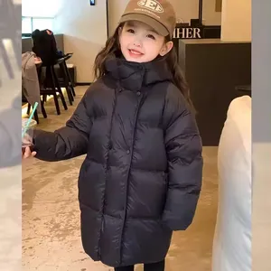 2024 Children New Winter Fur Collar Zipper Jackets Long Sleeve Down Cotton Outerwear Warm Girl Hooded Coat