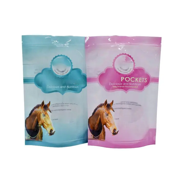 कस्टम बायोडिग्रेडेबल प्लास्टिक घोड़े का इलाज करता है पशु भोजन पुनर्जयोग्य जिपर बकरी घोड़ा