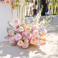 Composition florale rustique pour sol, 30-100 cm, rose poudré, toucher réel, rangée de fleurs personnalisée, fleurs d'allée, fleurs sauvages pour mariage