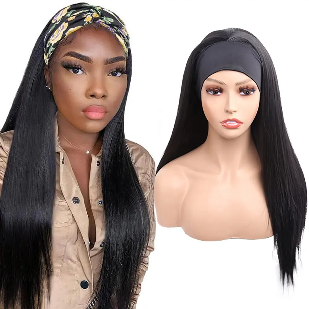 Prix de gros Nouvelle Mode Aucun Remplacement Vague de Corps Résistant à la Chaleur Fibre Cheveux Synthétiques Headwraps Cheveux Perruque Bandeau Perruque