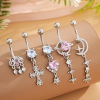 Gaby Piercing-Schmuck Edelstahl Religiöser Bauchnabelpiercing Mond Kreuz Stern Bauchnabelschmuck