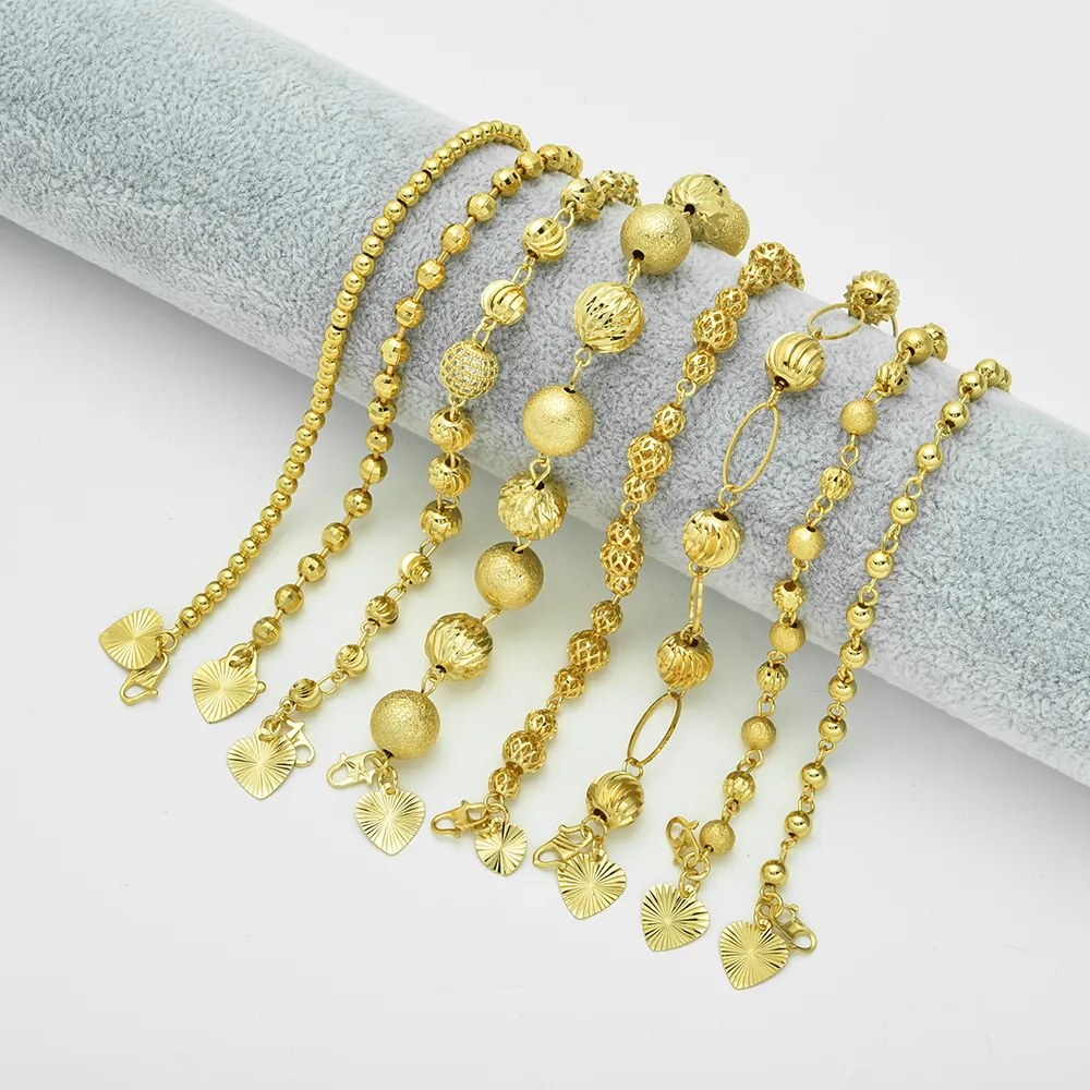 2024 New fashion design women's gold plated brass jewellery customized bead charm bracelet