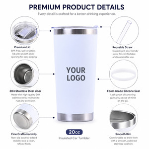 Custom Logo 20oz Double Wall Vacuum Insulated Car Tumbler 304 Stainless Steel Travel Mug With Straw For <b>Hot</b> And Cold Beverages - Product Image 2