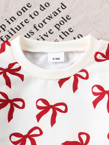 เสื้อผ้าเด็กใหม่ฤดูใบไม้ร่วงฤดูหนาวสีเบจเสื้อแขนยาวและกางเกงลายโบว์สำหรับเด็กวัยหัดเดินเสื้อผ้าเด็กผู้หญิง 0-3Y - Product Image 2