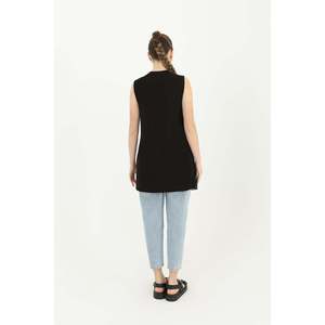 Puane Women's Black Sleeveless Tunic with Elegant <b>Tulle</b> Detail - Versatile Innerwear <b>Top</b> for Stylish Summer Outfits - Product Image 2