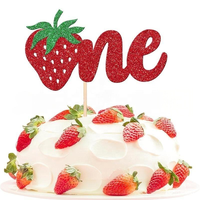 Ensemble de décoration pour fête d'anniversaire et de Noël sur le thème de la fraise, premier anniversaire d'enfant, tissu durable, drapeau, couronne, chapeau