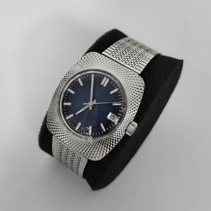 Men's 36.5mm Square Case Mineral Bubble <b>Mirror</b> Green Luminous Dial Watch with Custom Logo Stainless Steel Band Pointer Display - Product Image 3