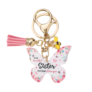 Llavero de Mariposa con la Frase "Nunca olvides que te quiero", Colgante Floral Acrílico con Borla y Dije de Abeja para Bolsos y Uso Diario - Product Image 1