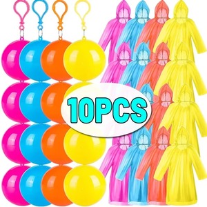 10 Unidades de Ponchos de Lluvia Portátiles en Bola con Gancho, Impermeables y Desechables para Senderismo, Camping y Emergencias al Aire Libre - Product Image 1