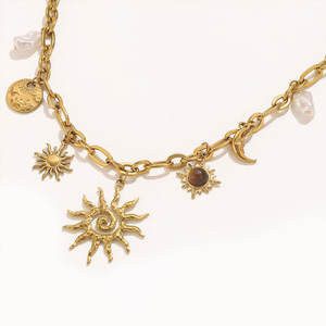 Collier pendentif soleil vintage personnalisé en acier inoxydable 316L, plaqué or 14K 18K PVD, bijoux fins, colliers tendance pour femmes - Product Image 3