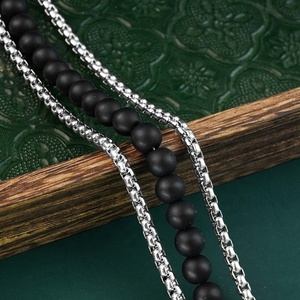 Bracelets à maillons ronds pour hommes, breloques en onyx mat, accessoires en acier inoxydable doré, bijoux de mode - Product Image 4