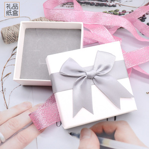 Customized Lid and Base <b>Gift</b> Jewelry Packaging <b>Boxes</b> Paper <b>Earrings</b> Necklace Box with Bow - Product Image 2